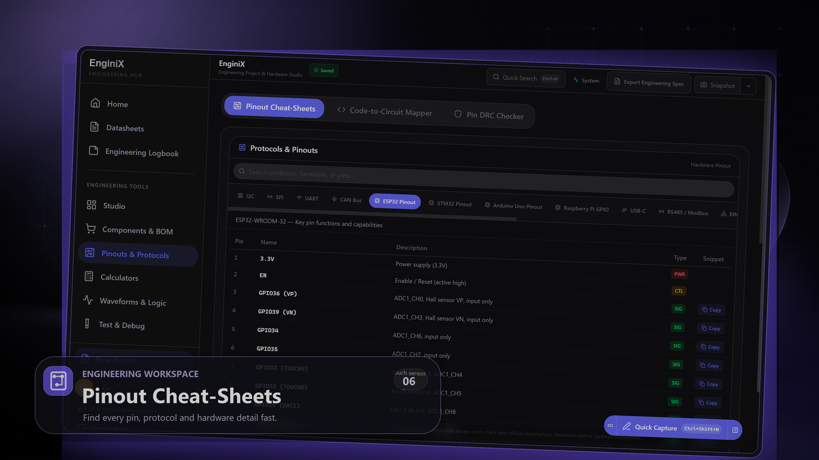 EnginiX Pinout Cheat-Sheets