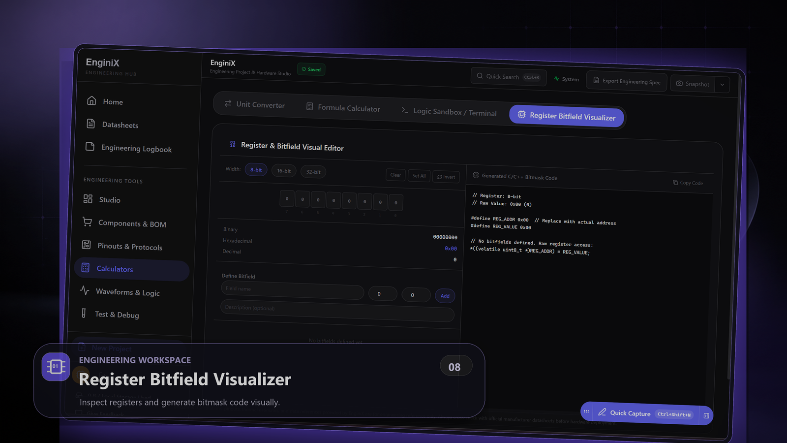 EnginiX Register Bitfield Visualizer