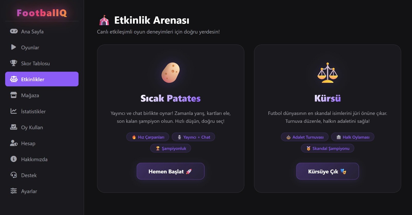 FootballQ events arena screen